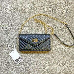 New‎ Cavalli Class Valeria Quilted Womens Envelope Wallet Phone Crossbody Black